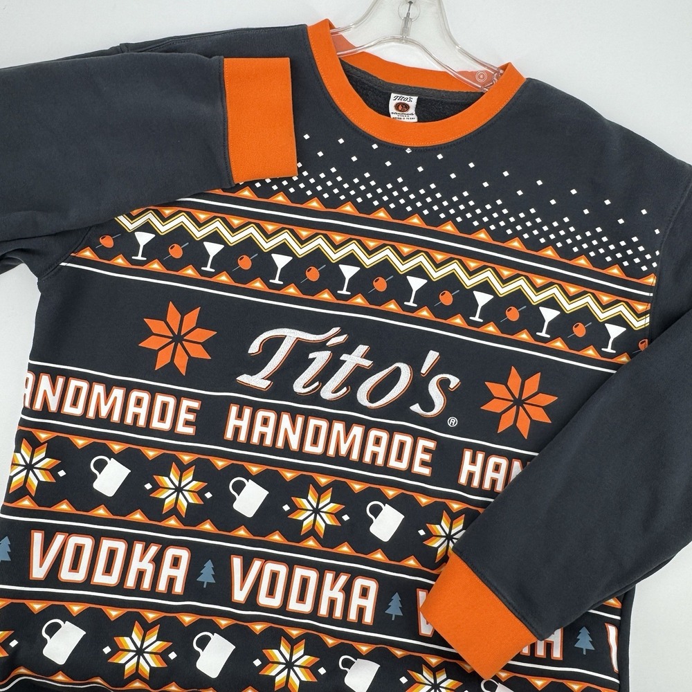 Tito's Handmade Vodka Ugly Christmas Sweater L Charcoal Orange Holiday Party